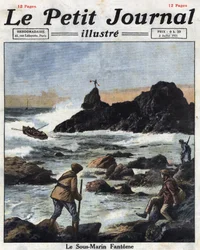 Sinn Feiners, leden van de politieke tak van het Ierse Republikeinse Leger (IRA) in Ierland, gaan aan boord van boten om onderzeeërs uit de Verenigde Staten te benaderen, die Ierland in het geheim voorzien van wapens en munitie. Illustratie uit 