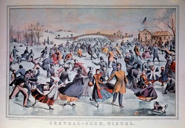Schaatsen op het bevroren meer van Central Park in New York City, VS