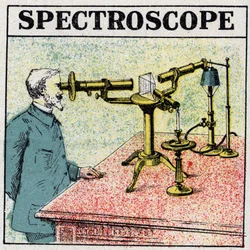 Spectrale analyse: een spectroscoop. Anonieme illustratie uit 1925. Privécollectie.