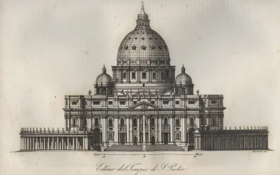 Sint-Pietersbasiliek (Basiliek van Sint-Pieter) in Rome - gravure uit „Usi e Costumi di Tutti i Popoli dell
