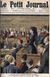 Steinheil-zaak: Marguerite Steinheil (1869-1954) luistert naar het voorlezen van het vonnis - Le Petit Journal, november 1909