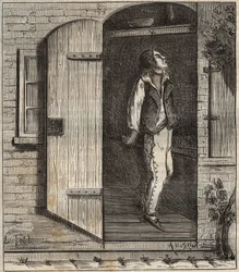 Zelfmoord in de Rochefort Bagne in 1840. Gravure in Histoire des bagnes depuis leur création à nos jours (1877) door Pierre Zaccone. Privécollectie.