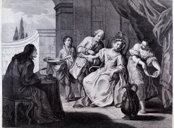 De aderlating, medische techniek (gravure)