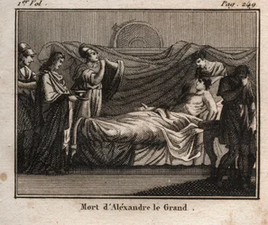 De dood van de Macedonische koning Alexander de Grote (356-323 v.Chr.) - De dood van ALEXANDER DE GROTE (356-323 v.Chr.) - Koning van Macedonië (336-323 v.Chr.) - uit 