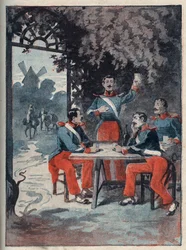 De vier sergeanten (Jean Francois Bories (1795-1822), Jean Joseph Pommier (1796-1822), Marius Claude Raoulx (1797-1822)) en Charles Goubin (1798-1822) van La Rochelle beschuldigd onder de Restauratie van het willen omverwerpen van de monarchie en geguillot