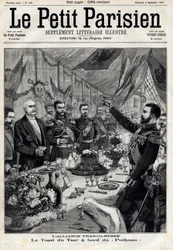 De Frans-Russische alliantie: de toost van tsaar Nicolaas II ter ere van de Franse president Felix Faure aan boord van de Pothau. In 
