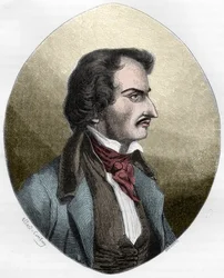 De Franse dichter en moordenaar, Pierre Francois Lancenaire (Lacenaire) - Pierre Francois Lacenaire (1803-1836), dandy, dichter, Franse man van letters - Gravure uit 1863 in 