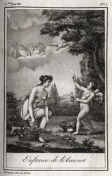 De kindertijd van de Liefde. Gravure uit 1819 in 