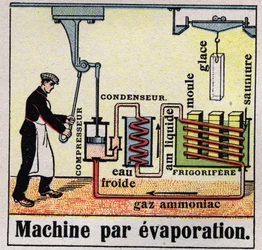 De koude industrie: doorsnede van een verdampingsmachine. Anonieme illustratie uit 1925. Privécollectie.