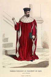 De eerste president van het Parlement van Parijs in de 16e eeuw onder het bewind van koning Hendrik III - privécollectie