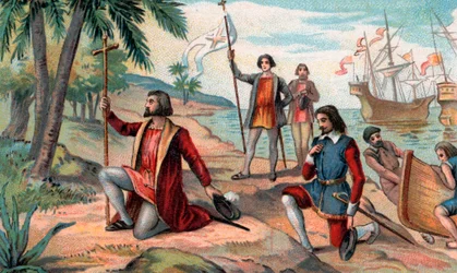 De landing van Christoffel Columbus (Christoffel Columbus, Cristoforo Colombo, Cristobal Colon) (1451-1506) in de Nieuwe Wereld