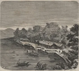 De Saint-Laurent-gevangenis in Cayenne (Frans-Guyana) in de 19e eeuw. Gravure in Histoire des bagnes depuis leur création à nos jours (1877) door Pierre Zaccone.