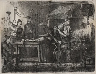 De overplaatsing naar de Toulon Bagne in de 19e eeuw. Gravure in 