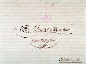 Titelpagina van de eerste editie van de partituur van Un ballo in maschera, opera van Giuseppe Verdi