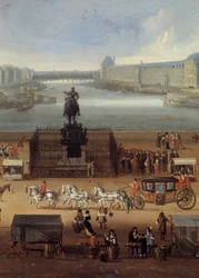 Verkeer op de Pont Neuf in Parijs in de 17e eeuw (detail). Anoniem schilderij. Parijs, Musee Carnavalet