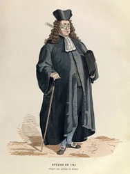 Een notaris in 1725 (regering van koning Lodewijk XV)