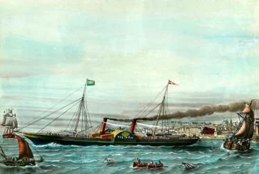 Schip La Victoria, in dienst tussen Boulogne-sur-Mer en Folkestone. Gravure uit de 19e eeuw. Privécollectie