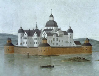 Gezicht op Kalmar met het kasteel van Kalmar, Zweden ... (aquarel)