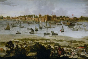 Gezicht op de haven van Sūrat, ca.1670 (olieverf op doek)