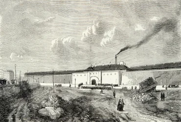 Zicht op het cellulaire arresthuis bekend als gevangenis Mazas Boulevard Diderot in Parijs in de 19e eeuw, Gravure, Privécollectie
