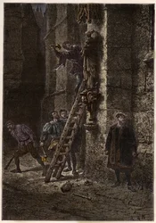 Godsdienstoorlogen - Beeldenstorm - Vernietiging van heilige voorwerpen door ketters (Protestanten) in de 16e eeuw in Frankrijk - Ketters Beeldenstormers in Frankrijk - Beeldenstorm - Protestanten Vernietigen Beelden van Maria en het Christuskind - gravure