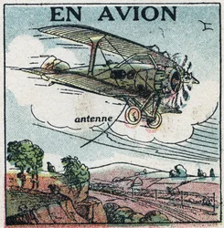 Draadloze telefonie: per vliegtuig. Anonieme illustratie uit 1925. Privécollectie.