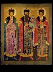 Sint Vsevolod Mstislavich, Prins van Pskov met Heiligen Boris en Gleb, begin 17e eeuw