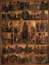 De Verheerlijking van de Maagd Akathist Hymne aan de Allerheiligste Theotokos, 14e eeuw