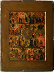 De Verheerlijking van de Maagd Akathist Hymne aan de Allerheiligste Theotokos, begin 17e eeuw