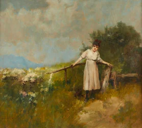 Antal Neogrády Meisje in landschap