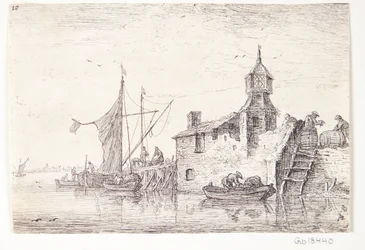 Aanlegplaats met een gebouw met een toren