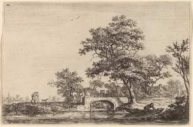 Vier Mannen op een Stenen Brug