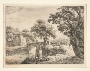 Kudde Bij een Stenen Brug