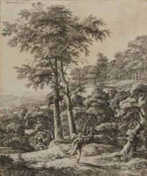Landschap met jageres (ets)