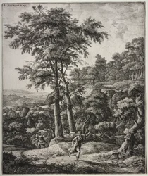Zes grote rechtopstaande landschappen met scènes uit Ovidius