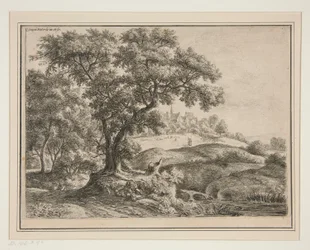 De rand van het bos met dorp op de hoogten