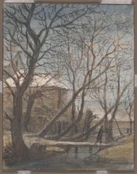 Winterlandschap met een overstekende man
