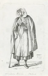 Vrouw met een cape en een stok