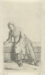 Vrouw zittend op een muurtje
