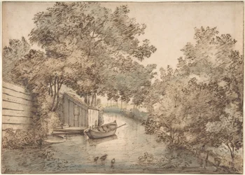 Kanaal met een boot en eenden