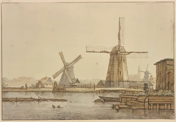 Drie windmolens bij Amsterdam