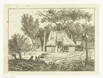 Kar naast boerderij met trapgevel