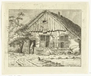 Man leunt op de onderdeur van een boerderij