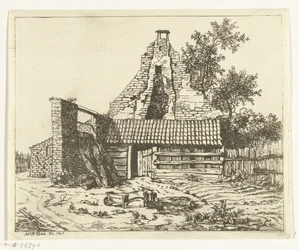 Rietsnijder voor de ruïne van het Huis Snaatburg te Maarssen