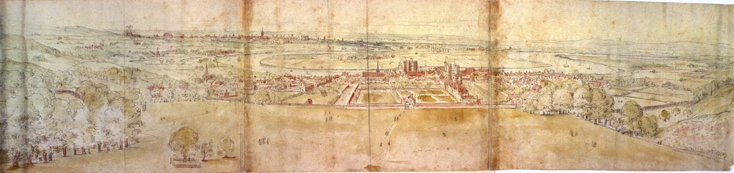 Greenwich Palace en Londen vanaf Greenwich Hill, c.1544