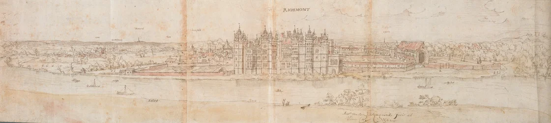 Richmond Palace vanaf de overkant van de Theems, 1562