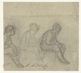Drie studies van een zittende vrouw