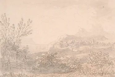 Estuarium met kasteel en dorp