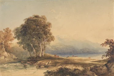 Berglandschap met meer en stroom