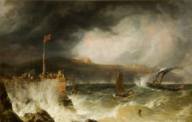 Pakketboot die de haven binnenkomt, 1855